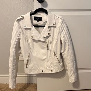 Coalition White vegan Leather Jacket with Quilted Details